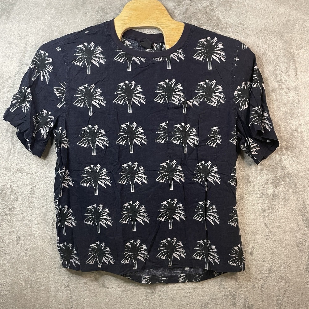 H&M Men's XL Short Sleeve Blue‎ White Palm Trees Tropical Shirt